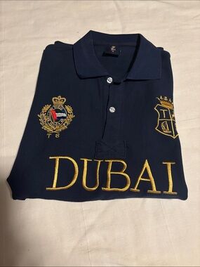 Dubai Embroidered Polo Shirt - Navy with Gold Accents